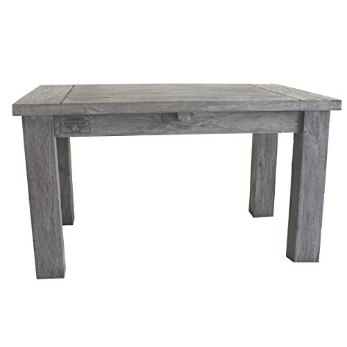 STRANDGUT07 - Mesa de centro de madera de teca, aproximadamente 50 x 80 x 45 cm, gris lavado