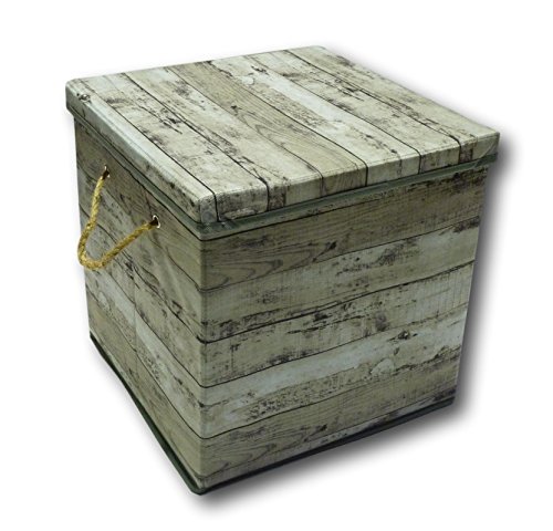 Urban Design - Caja de almacenaje plegable, cajón con tapa y cuerda de transporte de tela en estilo madera retro , Cartón/tela de poliéster., gris, Quad