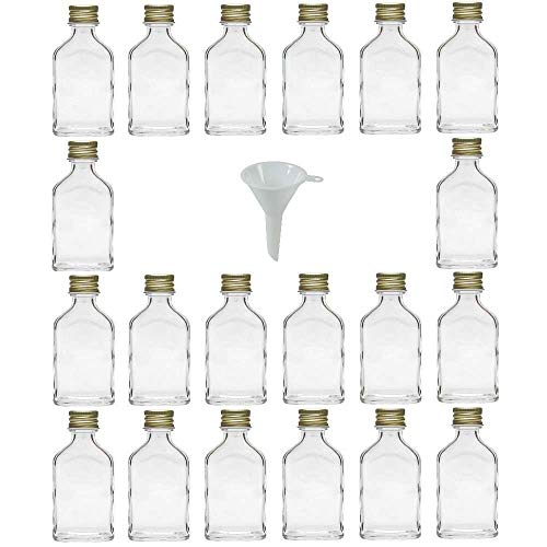 Viva-artículos de Uso doméstico - 20 Mini frascos de Vidrio 20 ml con tapón de Rosca para llenar Incluye Embudo diámetro 5 cm