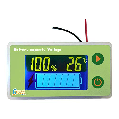 Voltímetro LCD Medidor de capacidad para batería de plomo ácido multifunción con indicador de temperatura de la batería, indicador de combustible Monitor de voltaje