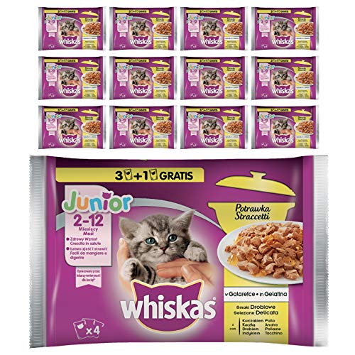 Whiskas Casserole Multipack Bolsitas de Comida Húmeda para Gatos Junior Selección Aves (13 cajas x 4 sobres x 85g)