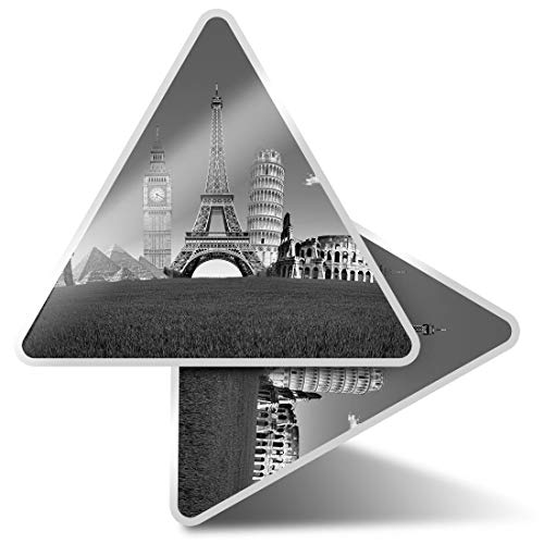 2 pegatinas triangulares de 10 cm BW – Maravillas del mundo Iconos de viaje divertidos calcomanías para portátiles, tabletas, equipaje, reserva de chatarra, nevera, regalo fresco #36170