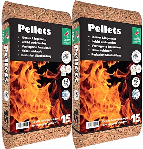 2 sacos de pellets de madera para calefacción, 30 kg, certificado EN A1