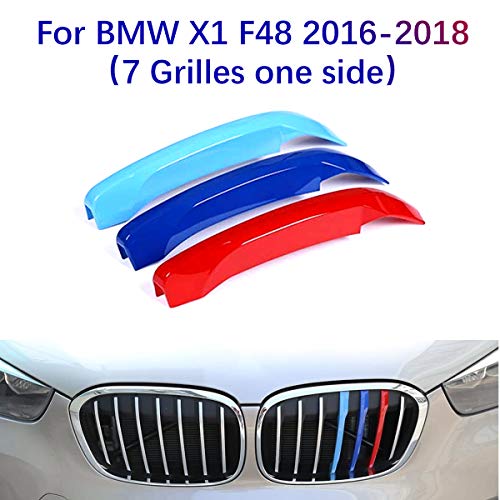 3D Coche Rejillas Frontales Para BMW X1 F48 2016-2018（7 Rejillas）Parrilla Delantera Trim M-Colore Cubierta Pegatinas Decoración 3 Piezas