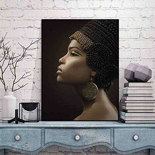 Aceite De La Mujer Africana Reina Egipcia Negro Cartel De La Pintura De La Decoración Casera La Antigua Reina De Etiopía Imagen De La Del Arte De La Pared Cuadro Colgado (Size (Inch) : 60x80cm)