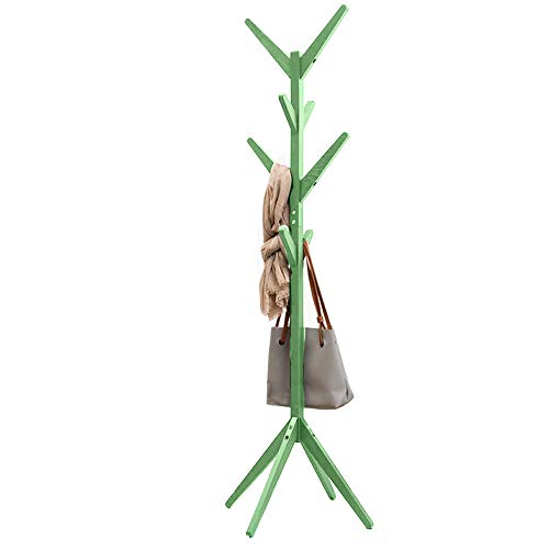 BAKAJI - Perchero de diseño de pie de Madera de Pino con 8 Ganchos para Colgar Ropa y Base con 4 Patas de 58 x 58 x 175 cm (Verde)