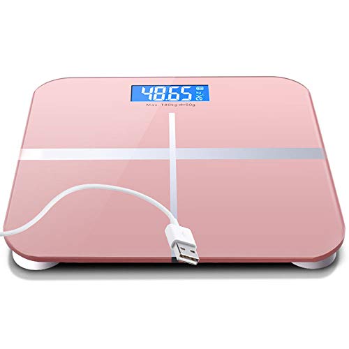Básculas para el cuerpo del baño Balanzas electrónicas para el hogar inteligente Balance de peso del piso Pantalla LCD digital de vidrio (Rosa)