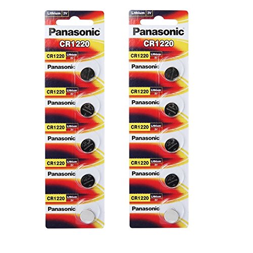 Batería de litio Panasonic CR1220 3 V, 2 paquetes x (5 unidades) = 10 pilas de un solo uso