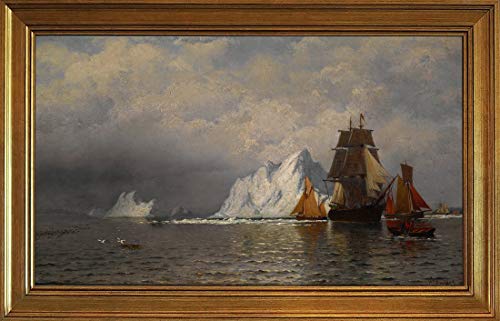 Berkin Arts Classico Marco William Bradford Giclee Lienzo Impresión Pintura póster Reproducción Print(Ballena y Barcos pesqueros Cerca de la Costa de Labrador) #JK