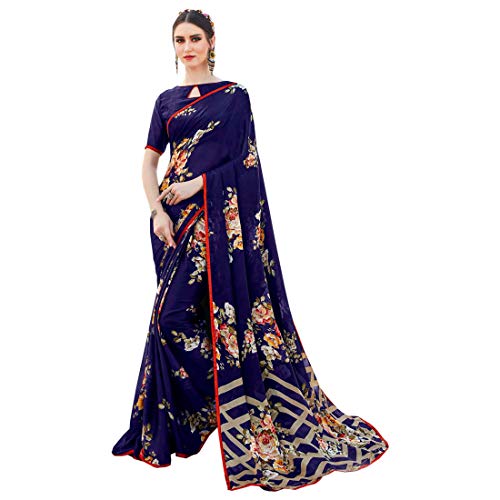 Blusa de diseñador Azul Real India Bollywood Georgette de Gasa Estampada Sari para Oficina, Fiesta, Festiva, para Mujer, 9581