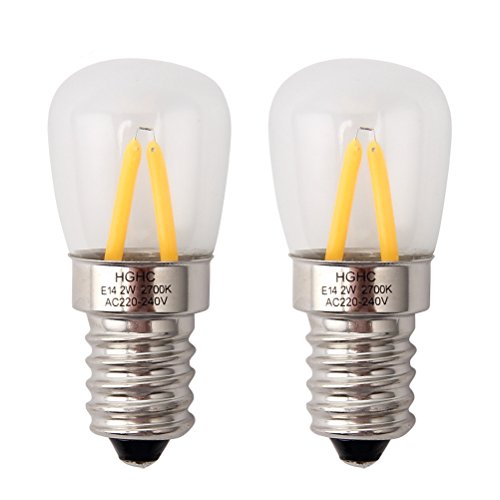 Bombilla nevera E14, edison bombilla LED 2W (Equivalente a 25W), 200LM, luz cálida 2700k（2- pack）