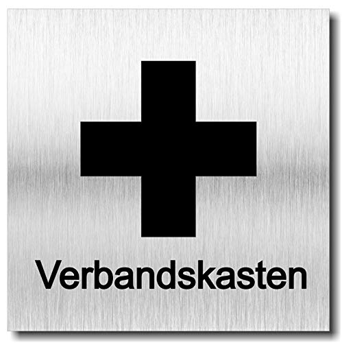 Cartel para puerta de primeros auxilios con cruz de botiquín de primeros auxilios, impresión UV, 12 x 12 cm, compuesto de aluminio de 3 mm, fabricado en Alemania, número de artículo 2063