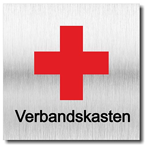 Cartel para puerta de primeros auxilios con cruz de botiquín de primeros auxilios, impresión UV, 12 x 12 cm, compuesto de aluminio de 3 mm, fabricado en Alemania, número de artículo 2064