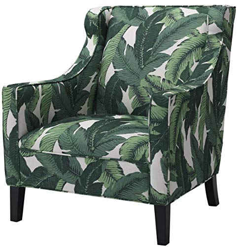 Casa Padrino sillón orejero Verde/Blanco/Negro 74 x 81 x A. 89 cm - Sillón de salón con patrón de Hojas de Palma - Muebles de Salón