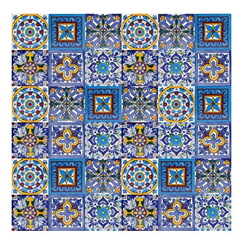Cerames Armando – Azulejos Mexicanos decorados| 10x10cm, 30 piezas | Azulejos artesanales de ceramica Talavera, hecho y pintado a mano, para baño y cocina