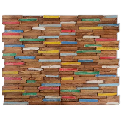 Cikonielf 10 paneles de revestimiento de pared | Decoración de pared | Paneles de decoración | 1 m² de madera de teca reciclada con acabado natural – multicolor