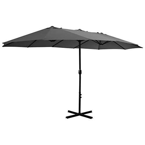 Cikonielf - Sombrilla doble de jardín, sombrilla de exterior con palo de aluminio, parasol con base, anti rayos UV, para terraza o playa exterior, 460 x 270 cm, color antracita