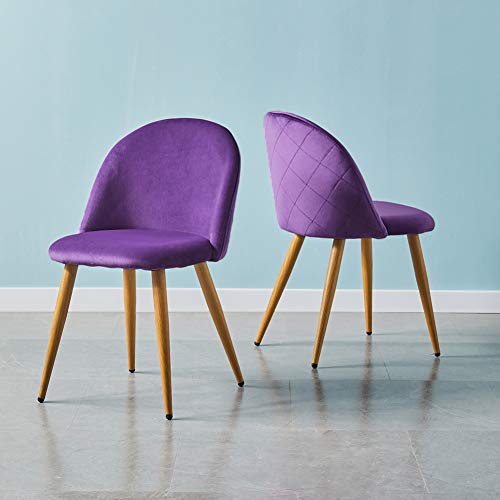 CLIPOP Juego de 2 sillas de comedor tapizadas de terciopelo violeta con respaldo y patas de transferencia de metal, sillas de salón para muebles de oficina en casa