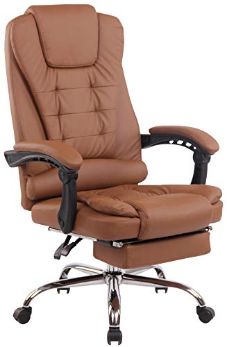 CLP Silla de oficina Oxygen con ruedas ligeras, piel sintética, tela, silla de oficina con respaldo, altura regulable, con reposapiés, color: marrón claro, material: piel sintética