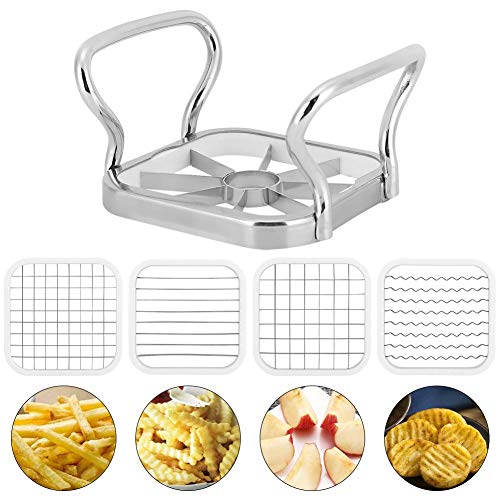 Cortador de patatas - 5 en 1, cortador de patatas de acero inoxidable, cortador de frutas, picador, herramienta para freír, utensilios de cocina