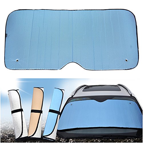 Doitsa - Parasol de coche para parabrisas de coche, plegable, con gancho para coche, parabrisas, cubierta delantera de doble cara, aluminio, 145 x 70 cm, color azul