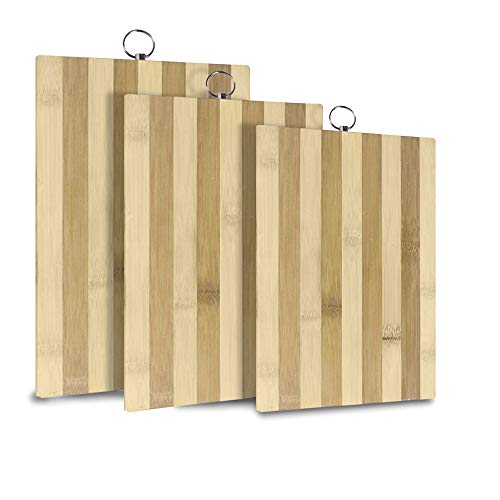 EUROXANTY Tabla de corte de Bambú | Tabla de madera Ecofriendly | Madera antibacteriana | Bambú 100% | Madera hipoalergénica | Para colgar | Pack 30, 34, 36 cm