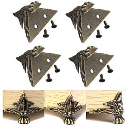 FomCcu 4 piezas de latón antiguo para joyería de madera, patas protectoras de esquina para muebles, decoración de regalos