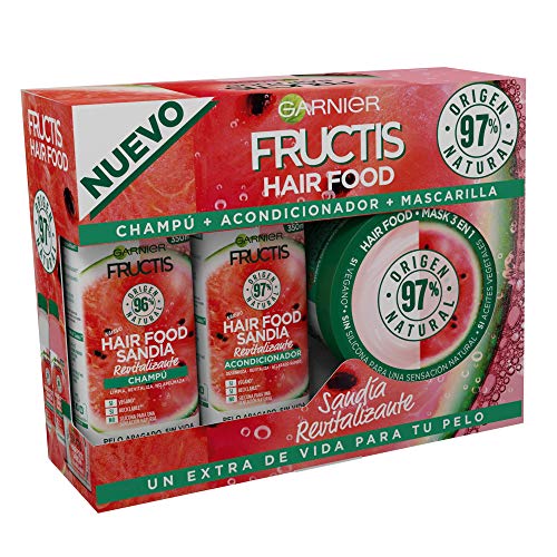 Garnier Fructis Hair Food Pack Champú Y Acondicionador Y Mascarilla Para Pelo Normal Con Sandía Revitalizante, Set De 3 Productos 1310 g