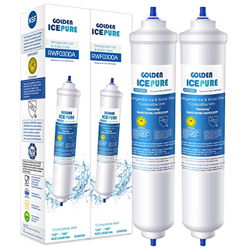 GOLDEN ICEPURE Reemplazo del refrigerador del Filtro de Agua para Samsung DA29-10105J, DA29-10105J HAFEX/EXP, DA99 02131B, WSF-100, EF9603, RS7677FHCSL, 2-Pack Conector de Tubo Integrado(Con factura)