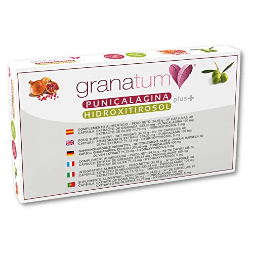 Granatum Plus | Extracto de granada + Extracto de olivo | Punicalagina + Hidroxitirosol Plus | Complemento alimenticio | Polifenoles naturales | Extracto de hojas de olivo | (1 caja de 60 cápsulas)