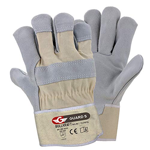 GUARD 5 5 pares de guantes de trabajo de piel prémium, guantes de protección robustos con puño de lona resistente
