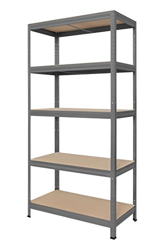 Hans 13501070 Schourup - Estantería para almacenaje o garaje con 5 estantes (tablero DM, soporta hasta 275 kg por estante, 180 x 90 x 35 cm), color gris
