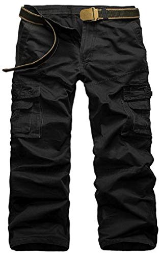 H&E - Pantalones cortos para hombre, estilo militar, multibolsillos, rectos, ajustados Negro Negro ( M