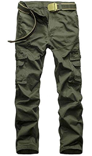 H&E - Pantalones de trabajo para hombre, talla grande, estilo casual, multibolsillos, estilo militar Verde Ejercito Verde M