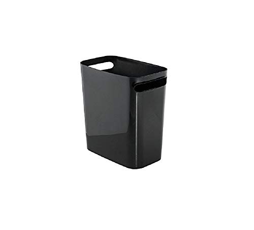 iDesign Cubo de basura con asas, papelera pequeña de plástico con capacidad para 9,5 litros, moderna papelera de cocina, baño y oficina, negro