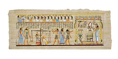 Juicio Final de Hunefer's Judgement sobre Papiro Egipcio Original Hecho y Pintado a Mano en Egipto. Mide 80x30 cm Aprox.
