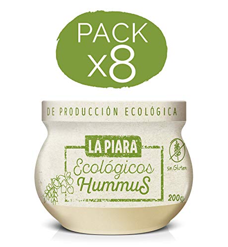 La Piara Hummus de Garbanzos Ecológico sin Gluten, Pack de 8 de 200 Gr