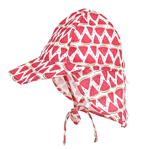 LACOFIA Sombrero de Playa de protección Solar para bebé Gorro de Verano de Solapa Ajustable Super Suave para niños Sandía 6-18 Meses