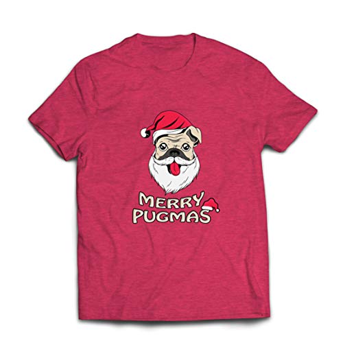 lepni.me Camisetas Hombre Feliz Pugmas, Divertido Regalo para los Amantes de los Perros de Navidad, Feliz Vida de los carlinos (Large Brezo Rojo Multicolor)