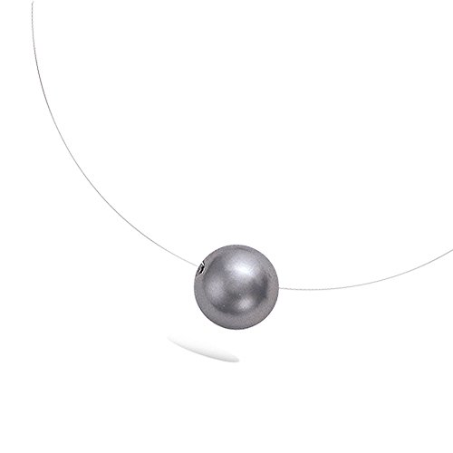 Les Plaisirs de Stella - Collar de hilo de nailon, cierre de plata 925/000 y colgante de perla sintética gris 8 mm