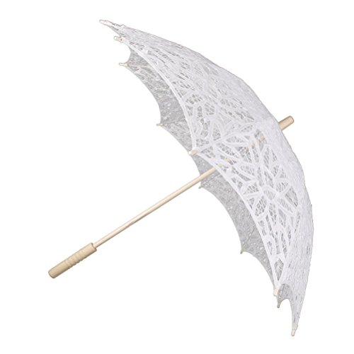 LUOEM Paraguas nupcial de la boda del cordón del parasol de la boda Paraguas de la novia de la boda paraguas blanco prop foto para decoración nupcial de la boda (blanco)