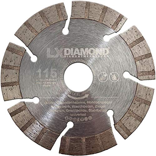 LXDIAMOND Disco de corte de diamante (115 x 22,23 mm, 13 mm, segmentos turbo para hormigón, piedra, hormigón armado, mampostería, granito, 115 mm)