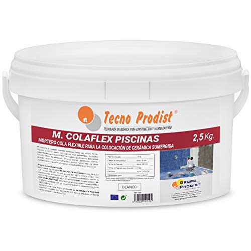 M-COLAFLEX PISCINAS de Tecno Prodist (2,5 Kg) Adhesivo cementoso mejorado flexible ideal para la colocación de baldosas en contacto permanente con agua como piscinas, depósitos agua, etc (Blanco)