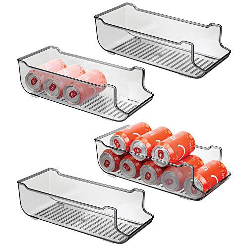 mDesign Juego de 4 cajas de almacenaje para frigorífico y armarios de cocina – Contenedores de plástico con capacidad para 9 latas – Práctico organizador de nevera – gris humo