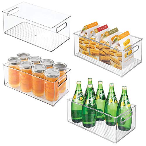 mDesign Juego de 4 cajas de almacenaje para nevera y congelador – Envases de plástico para alimentos – Prácticos contenedores de plástico apilables con asas incorporadas – transparente