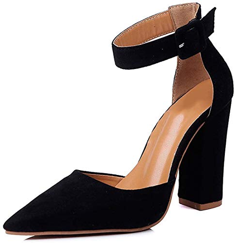 Minetom Zapatos Mujer Tacon, Sandalias De Vestir Plataforma De Tacón Fornido Alto Negro EU 38