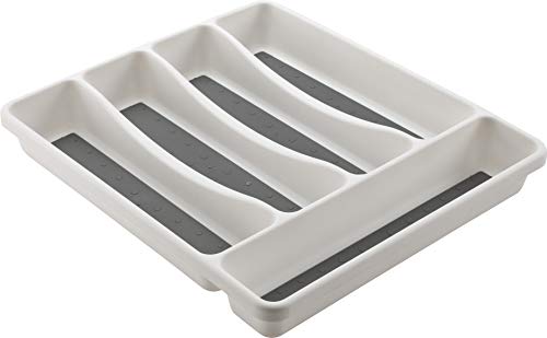 mondex PLS261-00 - Organizador de Cubiertos para cajón de Cocina, plástico Blanco, 31 x 27 x 4,5 cm, 5 Compartimentos