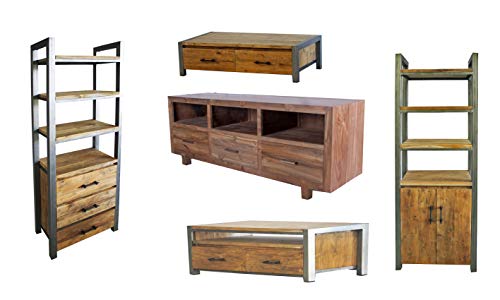 Muebles de madera de teca maciza de Opium Outlet, 11 piezas, paquete con cómodas, aparadores, estanterías, con marco de metal, estilo vintage