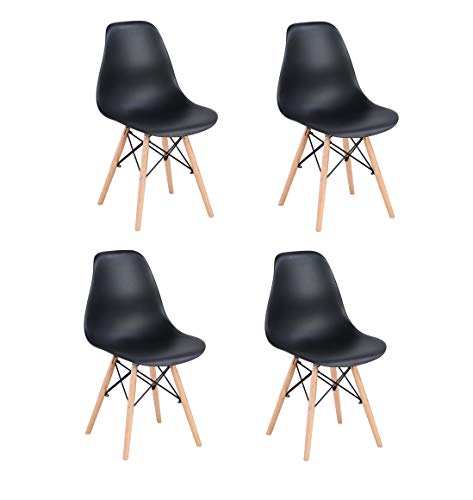 N/A Conjunto de Cuatro sillas de Comedor, Silla de plástico Patas de Metal, Muebles de Oficina Modernos e Informales (Negro)