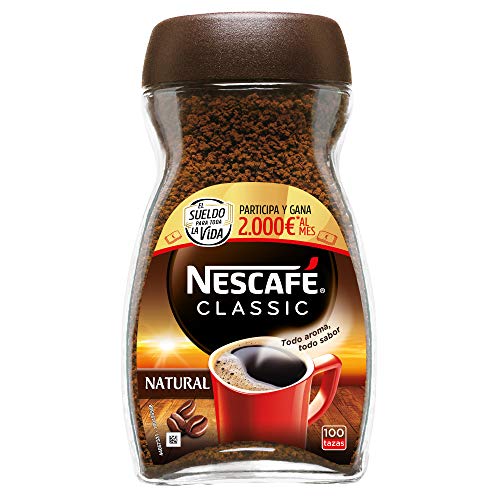 NESCAFÉ CLASSIC NATURAL todo aroma y sabor, café soluble, 100% café, frasco de cristal 200g
